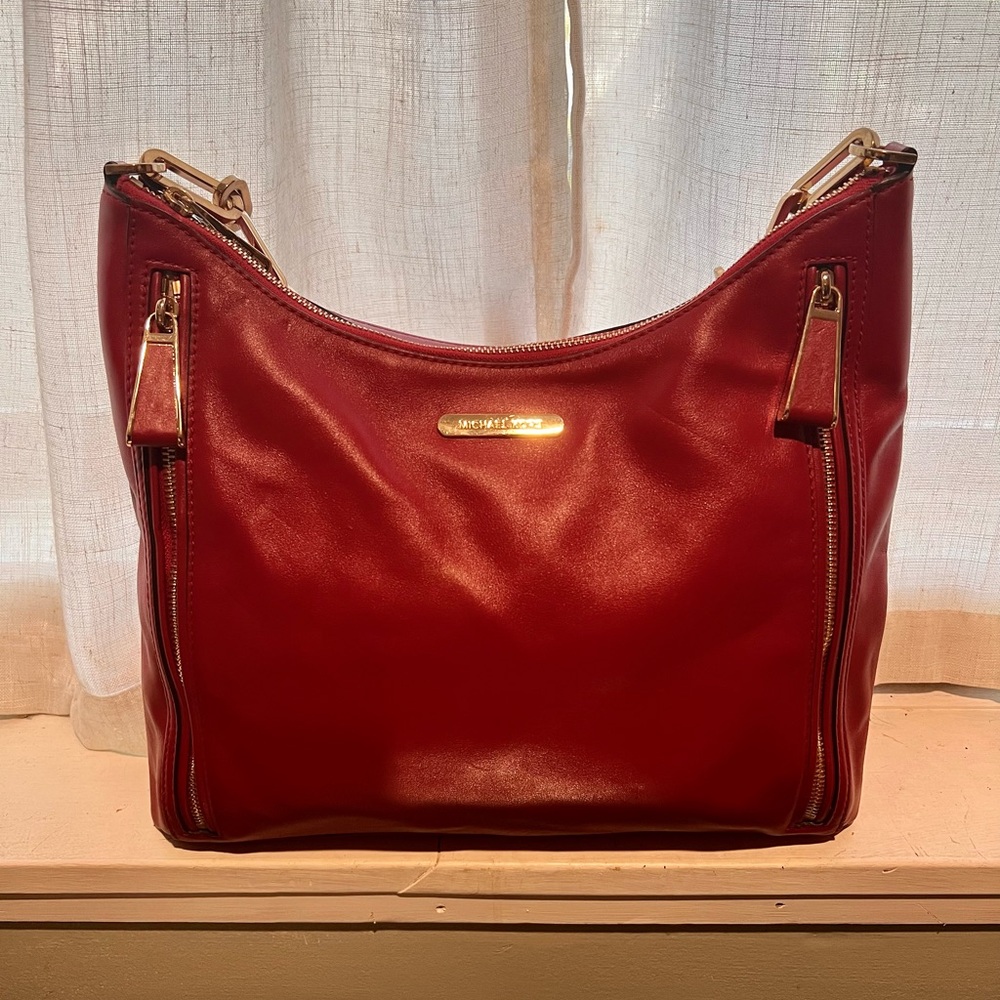 Michael Kors Red Leather Shoulder Bag with Gold Hardware